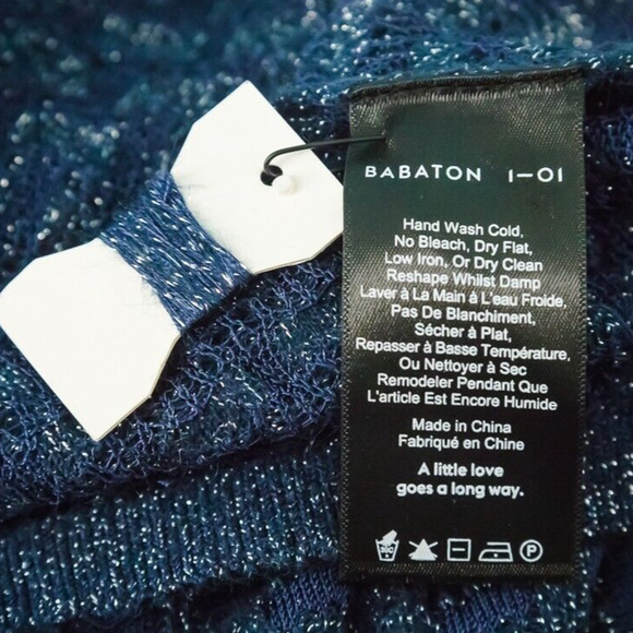 Babaton Aritzia Size Medium M Blue Balboa Crew Oversize Metallic Knit Sweater - Picture 4 of 6
